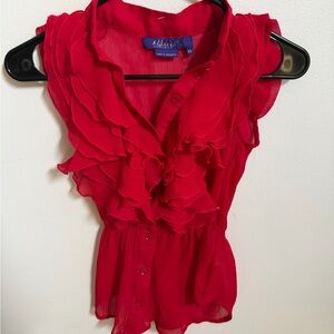 Miley Cyrus & Max Azria Red Ruffled Sleeveless Blouse PERFECT FOR THE REUNION!